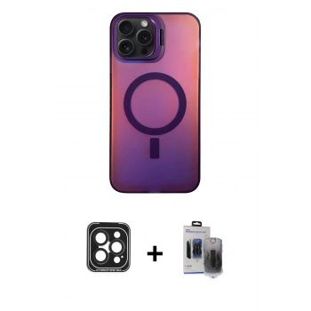 MARSİLYAN™- iPhone 15 Pro Max Kılıf Doruk Klasik Prime - Siyah Vanessa Magic Hayalet Cam + PVD Metal Kamera Lens - SH