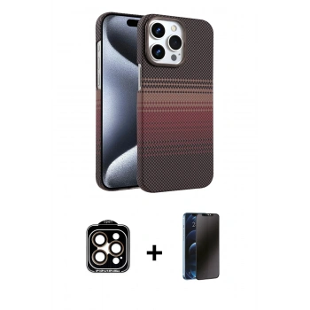 MARSİLYAN™- iPhone 15 Pro Max Kılıf Doruk Serisi - Siyah 3D Antistatik Hayalet Cam Ekran Koruyucu + PVD Metal Kamera Lens - TU