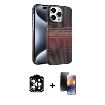 MARSİLYAN™- iPhone 15 Pro Max Kılıf Doruk Serisi - Siyah 3D Antistatik Mat Seramik Nano Ekran Koruyucu + PVD Metal Kamera Lens - TU