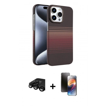 MARSİLYAN™- iPhone 15 Pro Max Kılıf Doruk Serisi - Siyah 3D Antistatik Mat Seramik Nano Ekran Koruyucu + Raze Metal Kamera Lens - SH
