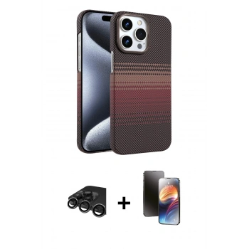 MARSİLYAN™- iPhone 15 Pro Max Kılıf Doruk Serisi - Siyah 3D Antistatik Mat Seramik Nano Ekran Koruyucu + Raze Metal Kamera Lens - TMGI