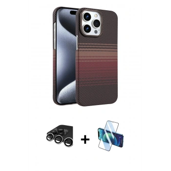 MARSİLYAN™- iPhone 15 Pro Max Kılıf Doruk Serisi - Siyah 3D Antistatik Seramik Nano Ekran Koruyucu + Raze Metal Kamera Lens - GS