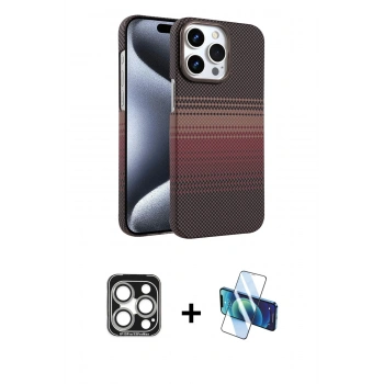 MARSİLYAN™- iPhone 15 Pro Max Kılıf Doruk Serisi - Siyah 3D Antistatik Seramik Nano Ekran Koruyucu + PVD Metal Kamera Lens - GS