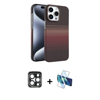 MARSİLYAN™- iPhone 15 Pro Max Kılıf Doruk Serisi - Siyah 3D Antistatik Seramik Nano Ekran Koruyucu + PVD Metal Kamera Lens - LT