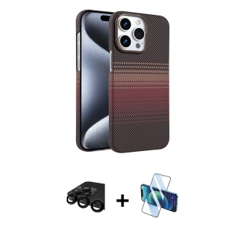MARSİLYAN™- iPhone 15 Pro Max Kılıf Doruk Serisi - Siyah 3D Antistatik Seramik Nano Ekran Koruyucu + Raze Metal Kamera Lens - SH