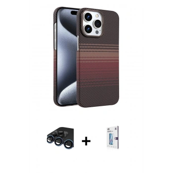 MARSİLYAN™- iPhone 15 Pro Max Kılıf Doruk Serisi - Siyah Bilvis 0.18mm Plus Cam Ekran Koruyucu + Raze Metal Kamera Lens - LT