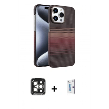 MARSİLYAN™- iPhone 15 Pro Max Kılıf Doruk Serisi - Siyah Bilvis 0.18mm Plus Cam Ekran Koruyucu + PVD Metal Kamera Lens - GI