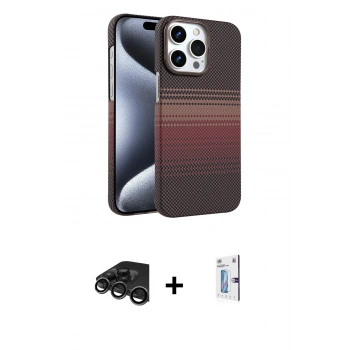 MARSİLYAN™- iPhone 15 Pro Max Kılıf Doruk Serisi - Siyah Bilvis 0.18mm Plus Cam Ekran Koruyucu + Raze Metal Kamera Lens - TMGI