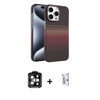 MARSİLYAN™- iPhone 15 Pro Max Kılıf Doruk Serisi - Siyah Bilvis 0.18mm Plus Cam Ekran Koruyucu + PVD Metal Kamera Lens - TU