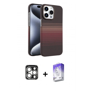MARSİLYAN™- iPhone 15 Pro Max Kılıf Doruk Serisi - Siyah Bilvis 5in1 3D Magic Cam Ekran Koruyucu + PVD Metal Kamera Lens - GS
