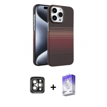 MARSİLYAN™- iPhone 15 Pro Max Kılıf Doruk Serisi - Siyah Bilvis 5in1 3D Magic Cam Ekran Koruyucu + PVD Metal Kamera Lens - GI
