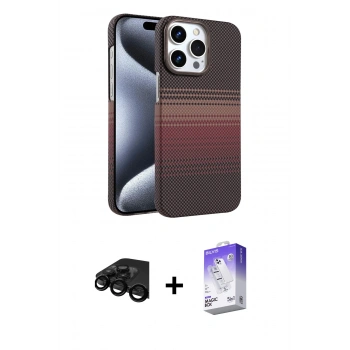 MARSİLYAN™- iPhone 15 Pro Max Kılıf Doruk Serisi - Siyah Bilvis 5in1 3D Magic Cam Ekran Koruyucu + Raze Metal Kamera Lens - SH