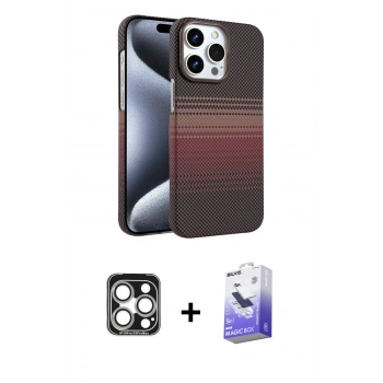 MARSİLYAN™- iPhone 15 Pro Max Kılıf Doruk Serisi - Siyah Bilvis 5in1 5D Magic Hayalet Cam Ekran Koruyucu + PVD Metal Kamera Lens - GS
