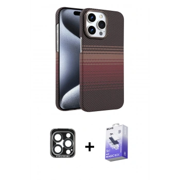 MARSİLYAN™- iPhone 15 Pro Max Kılıf Doruk Serisi - Siyah Bilvis 5in1 5D Magic Hayalet Cam Ekran Koruyucu + PVD Metal Kamera Lens - LT
