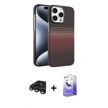 MARSİLYAN™- iPhone 15 Pro Max Kılıf Doruk Serisi - Siyah Bilvis 5in1 5D Magic Hayalet Cam Ekran Koruyucu + Raze Metal Kamera Lens - TMGI