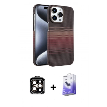 MARSİLYAN™- iPhone 15 Pro Max Kılıf Doruk Serisi - Siyah Bilvis 5in1 5D Magic Hayalet Cam Ekran Koruyucu + PVD Metal Kamera Lens - TU