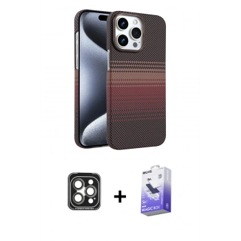 MARSİLYAN™- iPhone 15 Pro Max Kılıf Doruk Serisi - Siyah Bilvis 5in1 5D Magic Hayalet Cam Ekran Koruyucu + PVD Metal Kamera Lens - GI