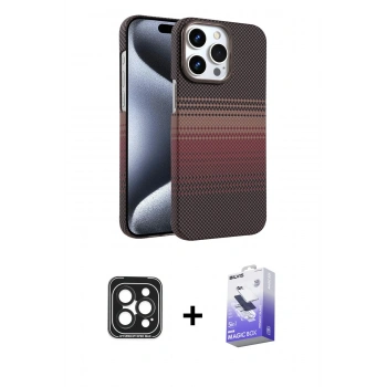 MARSİLYAN™- iPhone 15 Pro Max Kılıf Doruk Serisi - Siyah Bilvis 5in1 5D Magic Hayalet Cam Ekran Koruyucu + PVD Metal Kamera Lens - SH