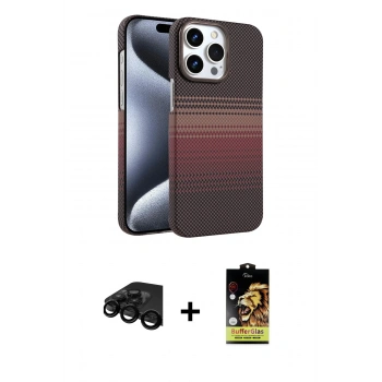 MARSİLYAN™- iPhone 15 Pro Max Kılıf Doruk Serisi - Siyah Buffer Cam Ekran Koruyucu + Raze Metal Kamera Lens - SH