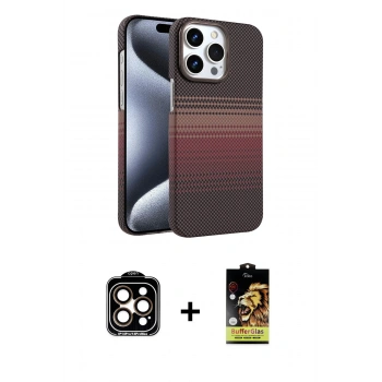 MARSİLYAN™- iPhone 15 Pro Max Kılıf Doruk Serisi - Siyah Buffer Cam Ekran Koruyucu + PVD Metal Kamera Lens - TU
