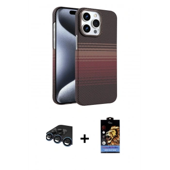 MARSİLYAN™- iPhone 15 Pro Max Kılıf Doruk Serisi - Siyah Buffer Hayalet Cam Ekran Koruyucu + Raze Metal Kamera Lens - LT