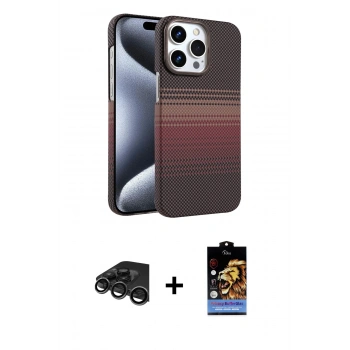 MARSİLYAN™- iPhone 15 Pro Max Kılıf Doruk Serisi - Siyah Buffer Hayalet Cam Ekran Koruyucu + Raze Metal Kamera Lens - TMGI