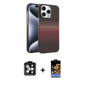 MARSİLYAN™- iPhone 15 Pro Max Kılıf Doruk Serisi - Siyah Buffer Hayalet Cam Ekran Koruyucu + PVD Metal Kamera Lens - TU