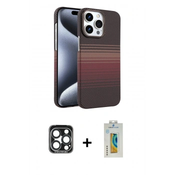 MARSİLYAN™- iPhone 15 Pro Max Kılıf Doruk Serisi - Siyah Polymer Nano Ekran Koruyucu + PVD Metal Kamera Lens - LT