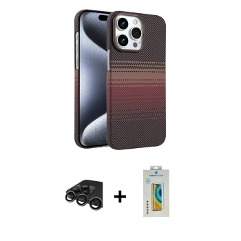 MARSİLYAN™- iPhone 15 Pro Max Kılıf Doruk Serisi - Siyah Polymer Nano Ekran Koruyucu + Raze Metal Kamera Lens - TMGI