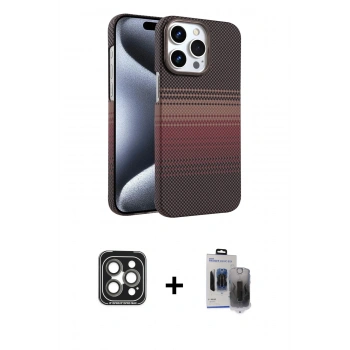 MARSİLYAN™- iPhone 15 Pro Max Kılıf Doruk Serisi - Siyah Vanessa Magic Hayalet Cam + PVD Metal Kamera Lens - GI