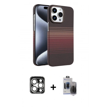 MARSİLYAN™- iPhone 15 Pro Max Kılıf Doruk Serisi - Siyah Vanessa Magic Hayalet Cam + PVD Metal Kamera Lens - GS