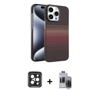MARSİLYAN™- iPhone 15 Pro Max Kılıf Doruk Serisi - Siyah Vanessa Magic Hayalet Cam + PVD Metal Kamera Lens - SH