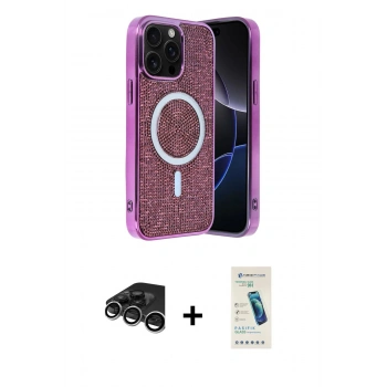 MARSİLYAN™- iPhone 15 Pro Max Kılıf Eksen Çizgi - Şeffaf Pasifik Cam Ekran Koruyucu + Raze Metal Kamera Lens - GS