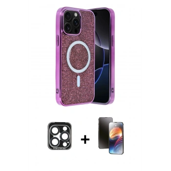 MARSİLYAN™- iPhone 15 Pro Max Kılıf Eksen Çizgi - Siyah 3D Antistatik Mat Seramik Nano Ekran Koruyucu + PVD Metal Kamera Lens - LT