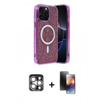 MARSİLYAN™- iPhone 15 Pro Max Kılıf Eksen Çizgi - Siyah 3D Antistatik Mat Seramik Nano Ekran Koruyucu + PVD Metal Kamera Lens - GS