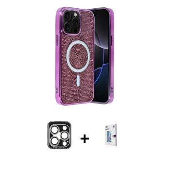 MARSİLYAN™- iPhone 15 Pro Max Kılıf Eksen Çizgi - Siyah Bilvis 0.18mm Plus Cam Ekran Koruyucu + PVD Metal Kamera Lens - GS