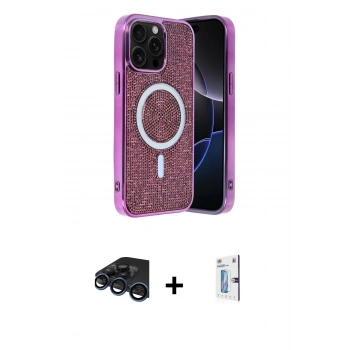 MARSİLYAN™- iPhone 15 Pro Max Kılıf Eksen Çizgi - Siyah Bilvis 0.18mm Plus Cam Ekran Koruyucu + Raze Metal Kamera Lens - LT