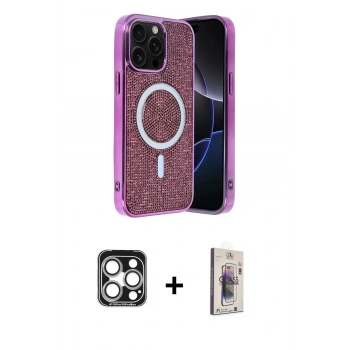 MARSİLYAN™- iPhone 15 Pro Max Kılıf Eksen Çizgi - Siyah Bilvis 3D Cam Ekran Koruyucu + PVD Metal Kamera Lens - GS