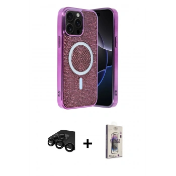 MARSİLYAN™- iPhone 15 Pro Max Kılıf Eksen Çizgi - Siyah Bilvis 3D Cam Ekran Koruyucu + Raze Metal Kamera Lens - SH