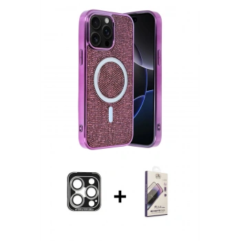 MARSİLYAN™- iPhone 15 Pro Max Kılıf Eksen Çizgi - Siyah Bilvis 3D Mat Cam Ekran Koruyucu + PVD Metal Kamera Lens - GS