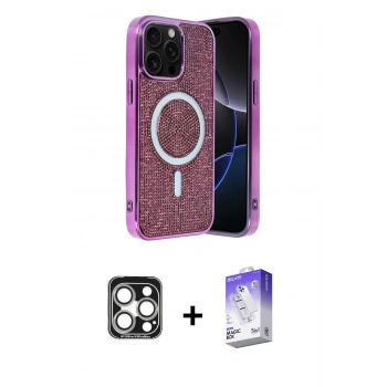 MARSİLYAN™- iPhone 15 Pro Max Kılıf Eksen Çizgi - Siyah Bilvis 5in1 3D Magic Cam Ekran Koruyucu + PVD Metal Kamera Lens - GS