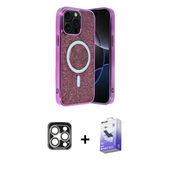 MARSİLYAN™- iPhone 15 Pro Max Kılıf Eksen Çizgi - Siyah Bilvis 5in1 5D Magic Hayalet Cam Ekran Koruyucu + PVD Metal Kamera Lens - GS