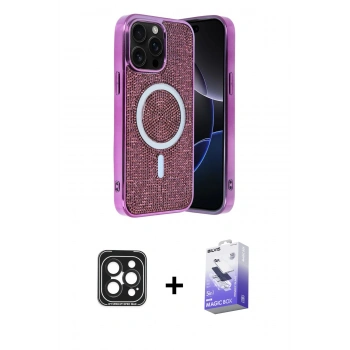 MARSİLYAN™- iPhone 15 Pro Max Kılıf Eksen Çizgi - Siyah Bilvis 5in1 5D Magic Hayalet Cam Ekran Koruyucu + PVD Metal Kamera Lens - SH