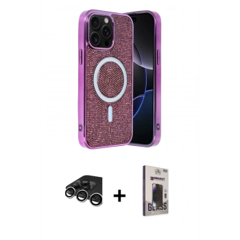MARSİLYAN™- iPhone 15 Pro Max Kılıf Eksen Çizgi - Siyah Bilvis Hayalet Cam Ekran Koruyucu + Raze Metal Kamera Lens - GS