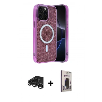 MARSİLYAN™- iPhone 15 Pro Max Kılıf Eksen Çizgi - Siyah Bilvis Hayalet Cam Ekran Koruyucu + Raze Metal Kamera Lens - TMGI