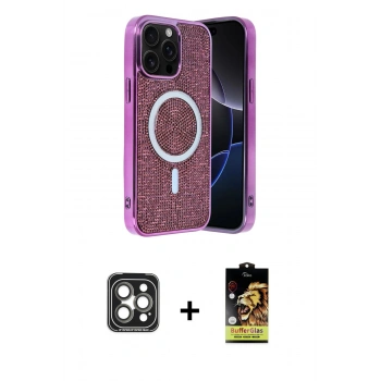 MARSİLYAN™- iPhone 15 Pro Max Kılıf Eksen Çizgi - Siyah Buffer Cam Ekran Koruyucu + PVD Metal Kamera Lens - GI