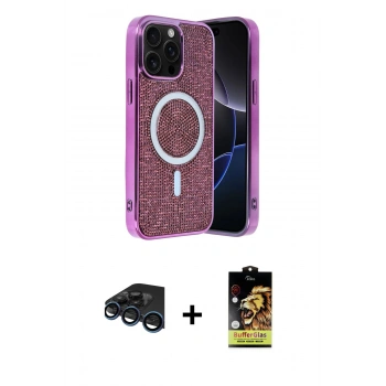 MARSİLYAN™- iPhone 15 Pro Max Kılıf Eksen Çizgi - Siyah Buffer Cam Ekran Koruyucu + Raze Metal Kamera Lens - LT