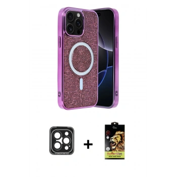 MARSİLYAN™- iPhone 15 Pro Max Kılıf Eksen Çizgi - Siyah Buffer Cam Ekran Koruyucu + PVD Metal Kamera Lens - SH