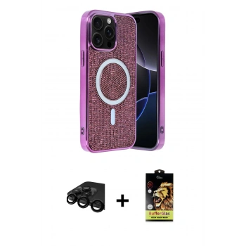 MARSİLYAN™- iPhone 15 Pro Max Kılıf Eksen Çizgi - Siyah Buffer Cam Ekran Koruyucu + Raze Metal Kamera Lens - SH
