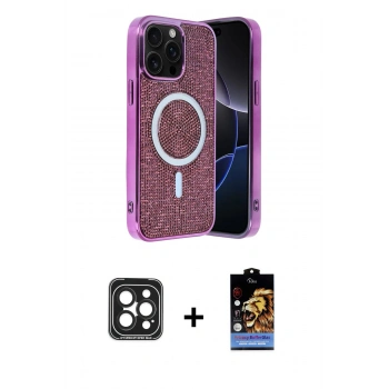 MARSİLYAN™- iPhone 15 Pro Max Kılıf Eksen Çizgi - Siyah Buffer Hayalet Cam Ekran Koruyucu + PVD Metal Kamera Lens - SH